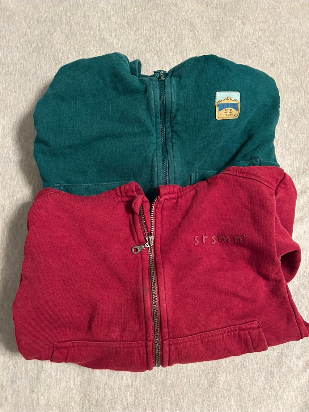 Red Zip Hoodie & green Zip Sweatshirt Duo